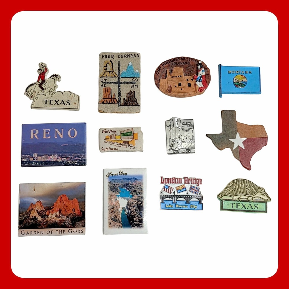 Vintage Travel Souvenir Refrigerator Magnet Lot 11 Texas Reno Hoover Dam Set